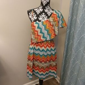 👗AZTEC BOLD PRINT DRAPE ONE SHOULDER SUMMER DRESS